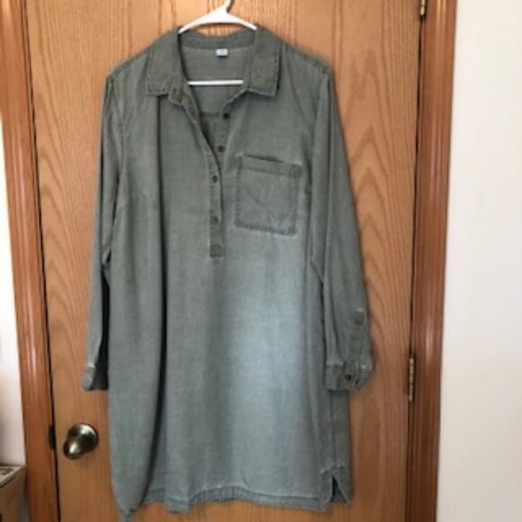 Vintage 90s Old Navy Relaxed Duster Shirt Dress Tunic Moss Sage Extra Large XL - Picture 1 of 9